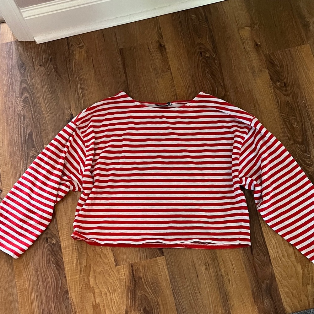 ASOS Red and White Striped Long Sleeve Tee